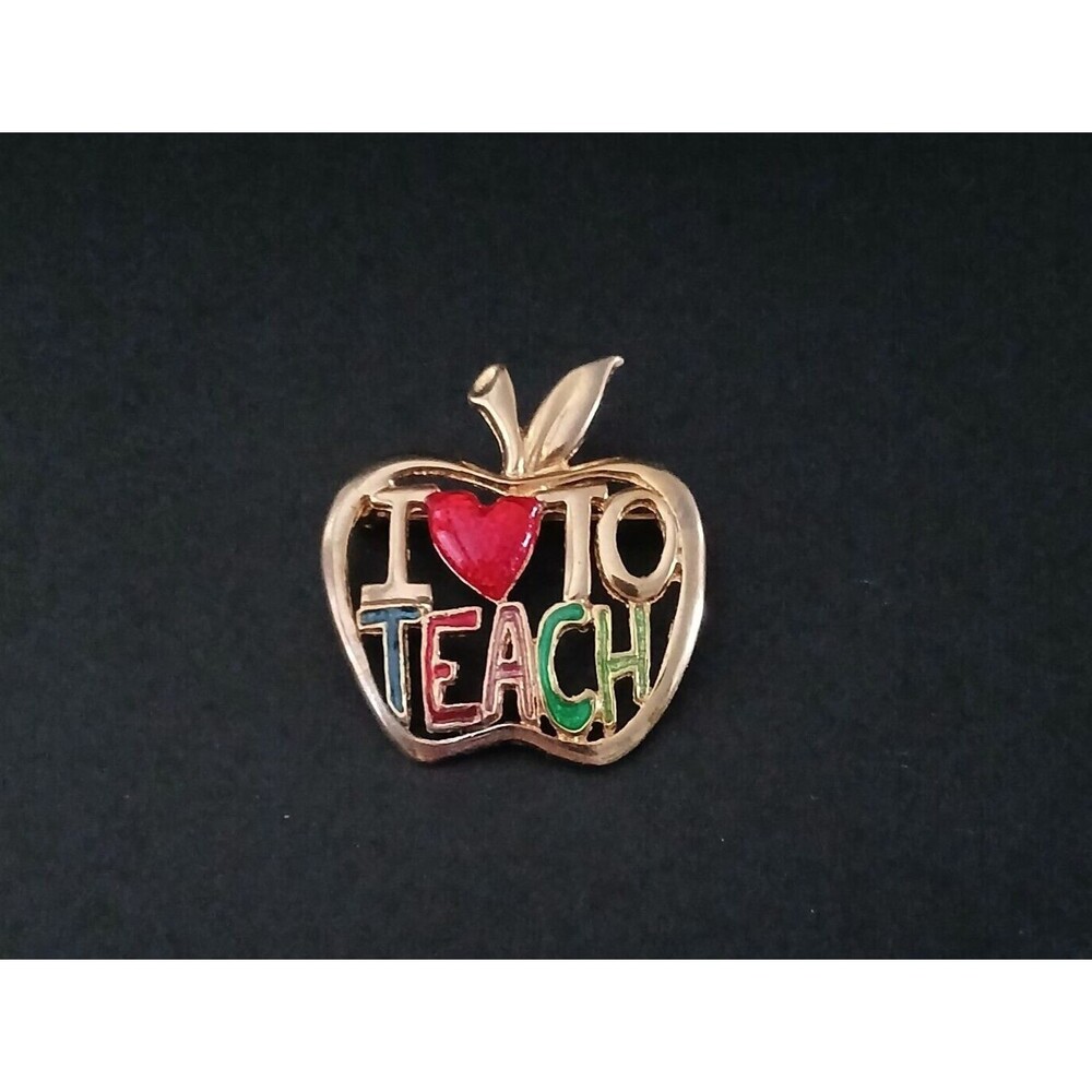 I Love To Teach Gold-Tone Apple Shape Metal Pin Brooch Gift for Teacher 1.5 inch